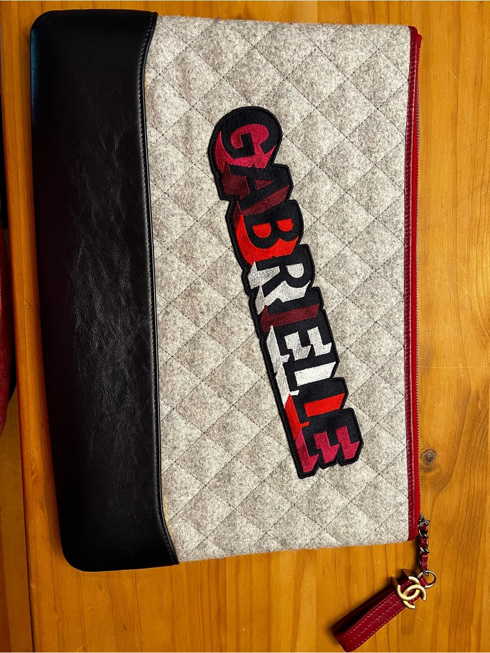 Chanel Gabrielle quilted cloth/wool and leather Clutch bag in red/black/gray
